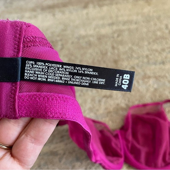 NWT Torrid Underwired Bra Unlined Demi Raspberry Pink Mesh Semi Sheer Bra: 40B - Picture 7 of 10